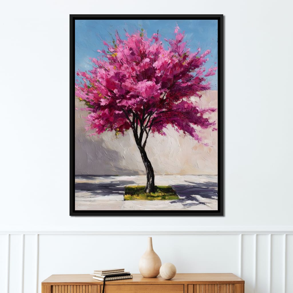 Fuchsia Blossom Tree Courtyard Canvas Wall Art