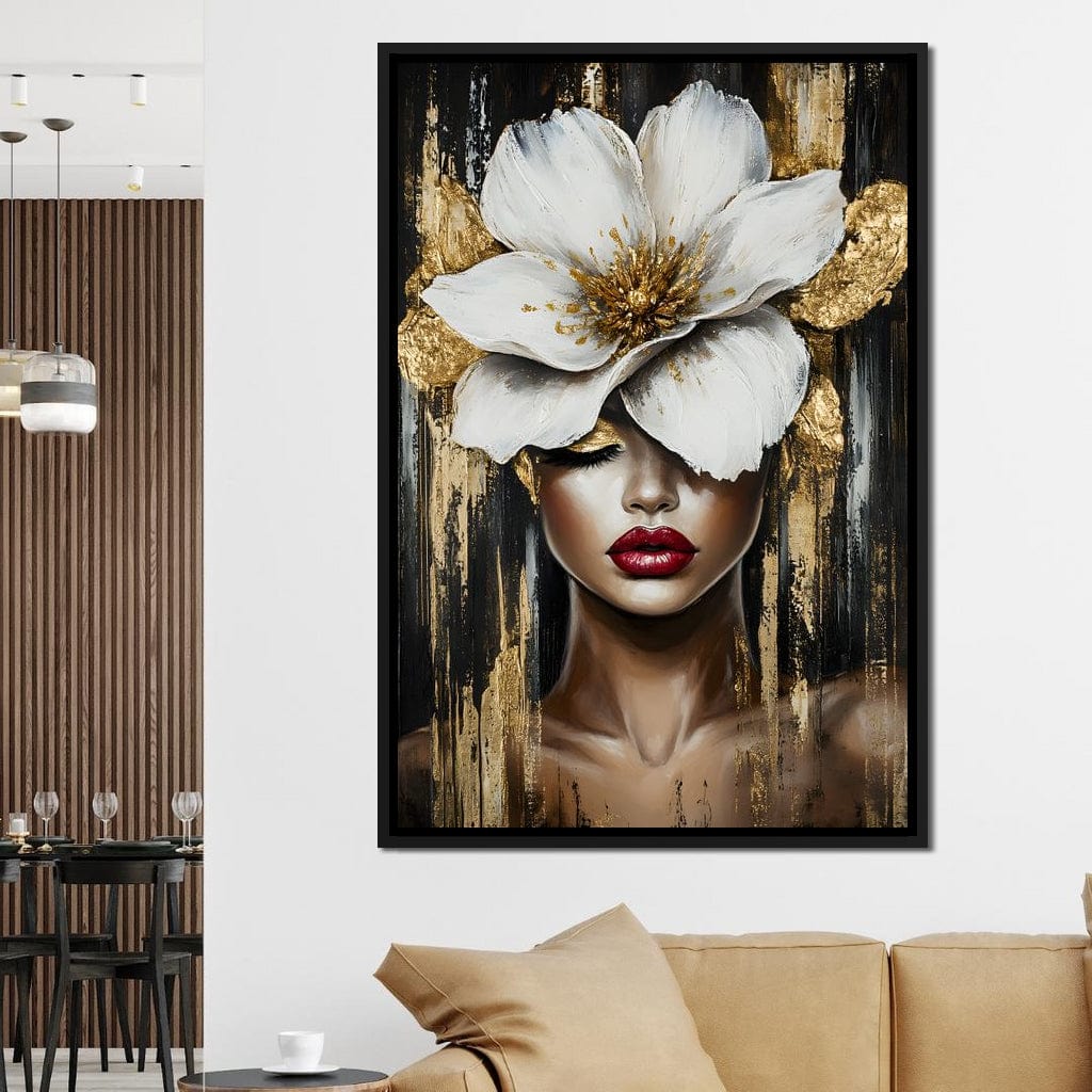 White Petals Golden Dreams Canvas Wall Art