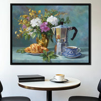 Morning Coffee & Bouquet Canvas Wall Art