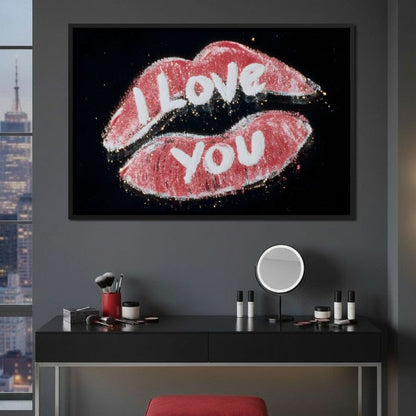 Love You Glitter Kiss Pop Canvas Wall Art