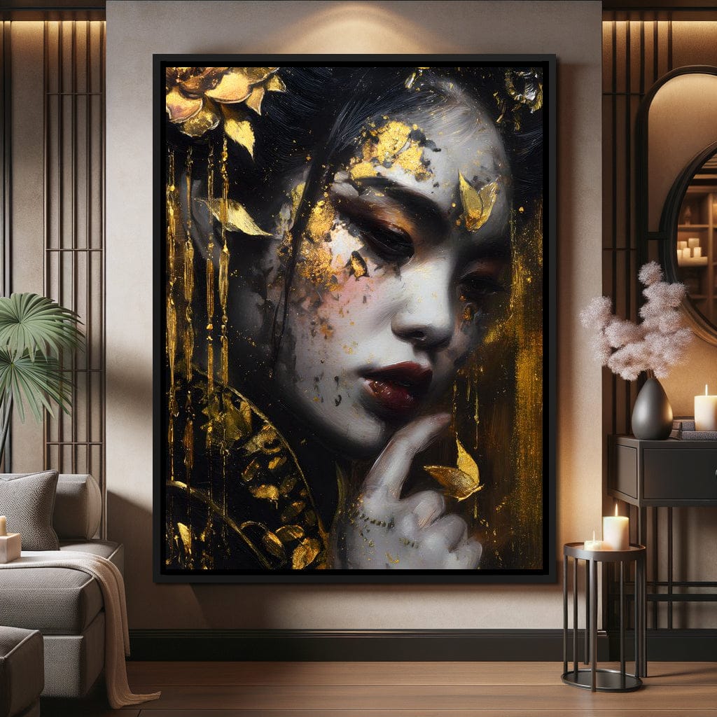 Golden Petal Muse Portrait Canvas Wall Art