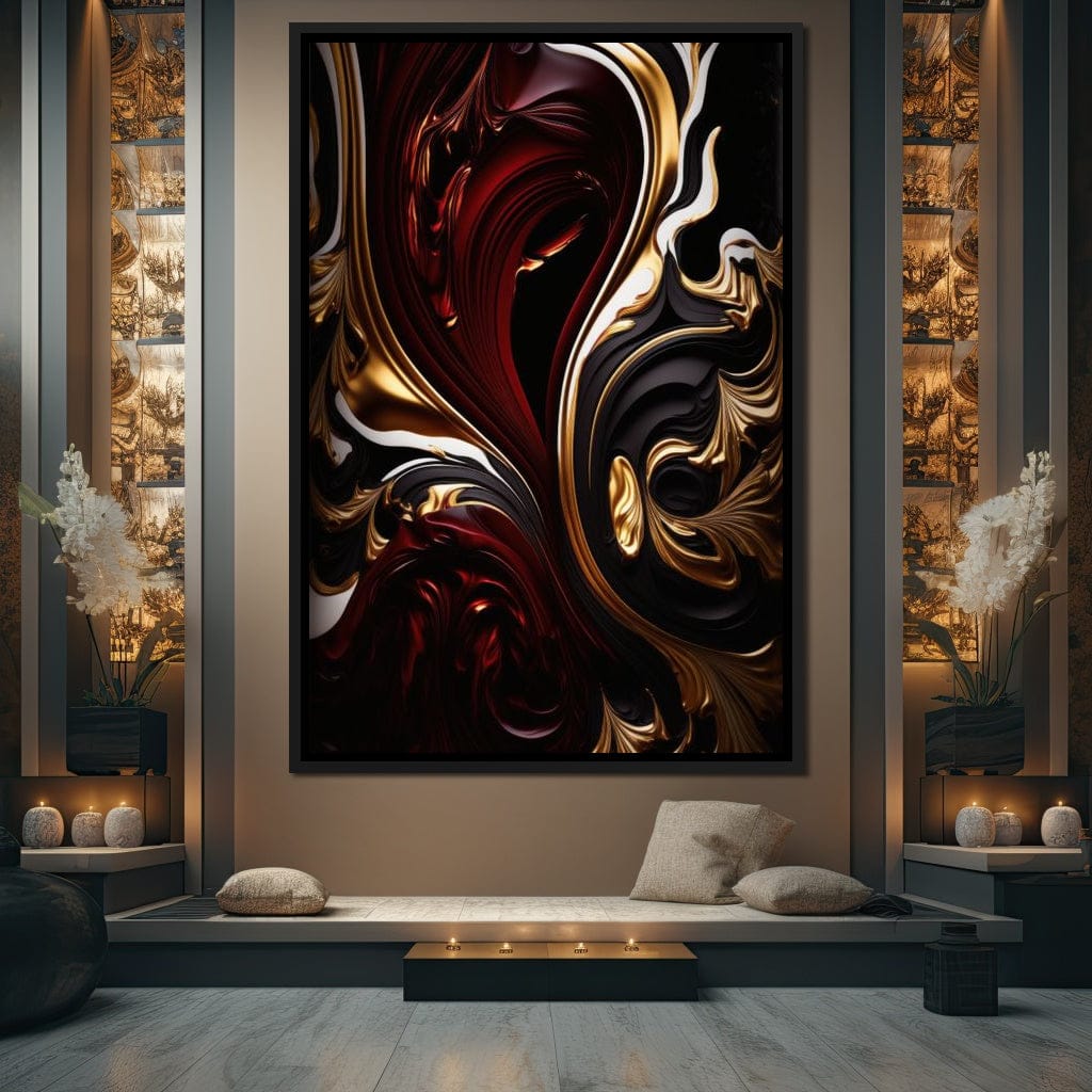 The Marble-Lux Collection: Dark Red & Vibrant Gold 06 Canvas Wall Art