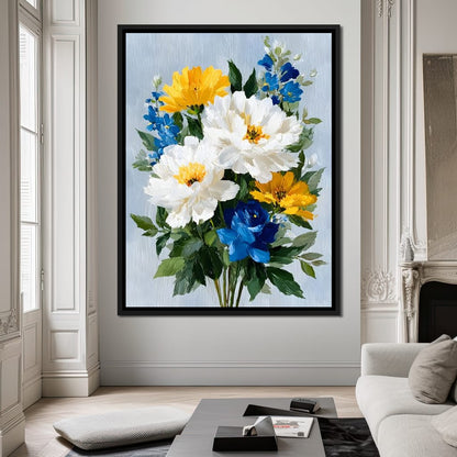 Golden White Blue Garden Posey Canvas Wall Art