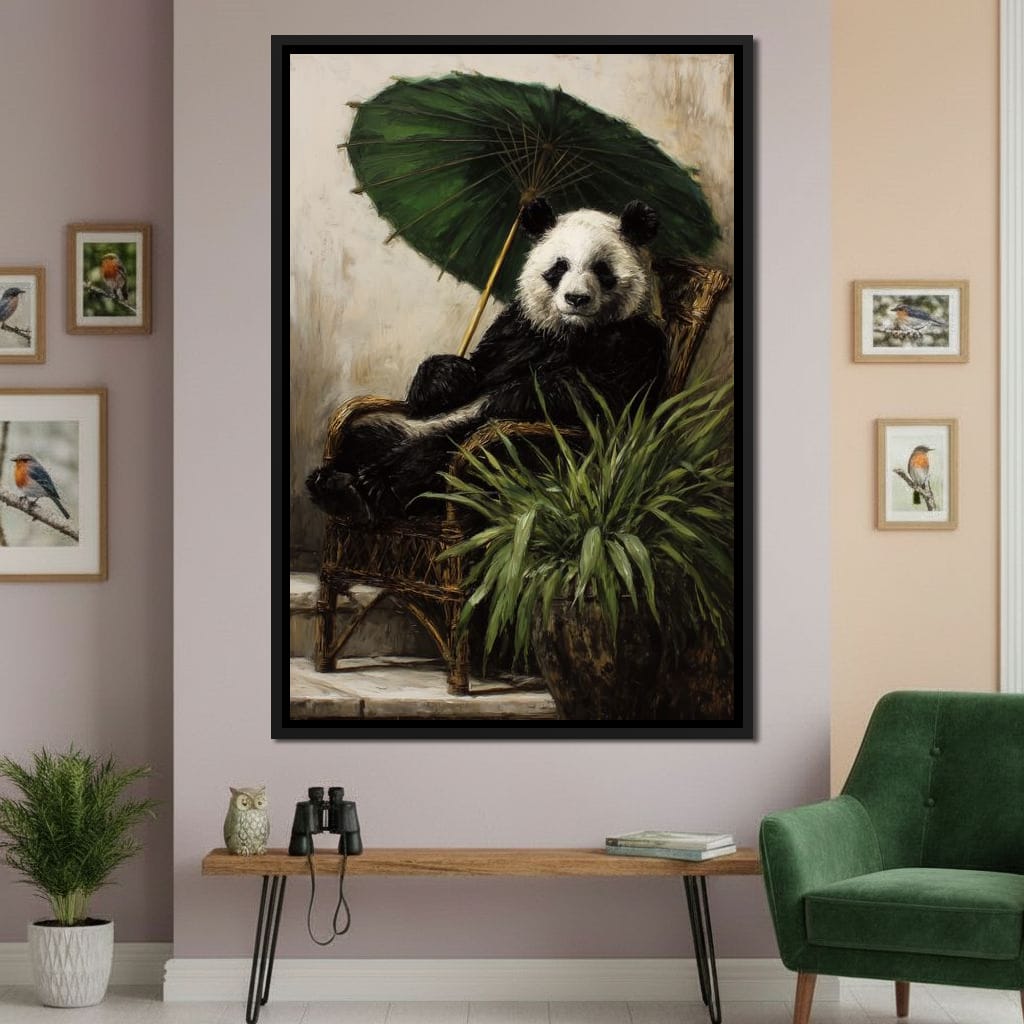 Panda Garden Parasol Calmness Canvas Wall Art