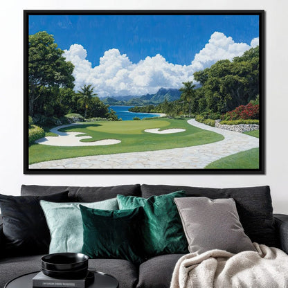 Tranquil Shoreline Golf Retreat Canvas Wall Art