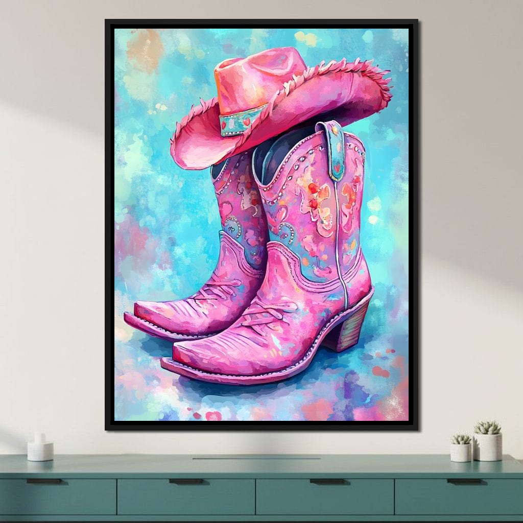 Radiant Cowgirl Boots Hat Canvas Wall Art