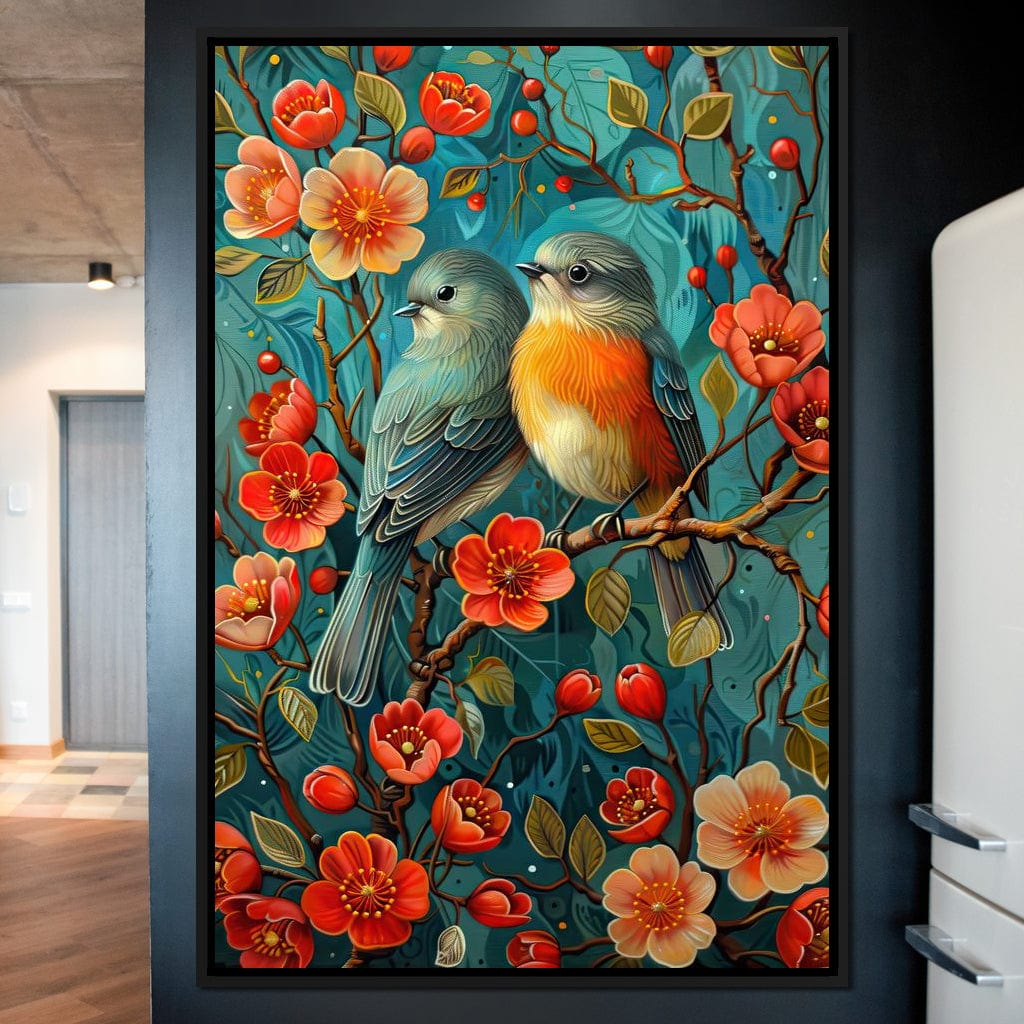 Songbirds Perched in Blooms Canvas Wall Art