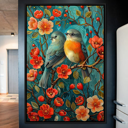 Songbirds Perched in Blooms Canvas Wall Art
