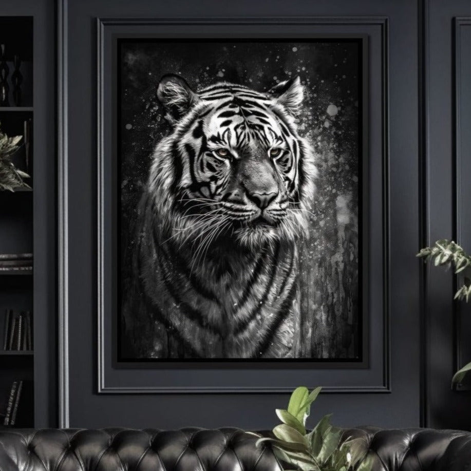 Tiger in Black & White Canvas Wall Art