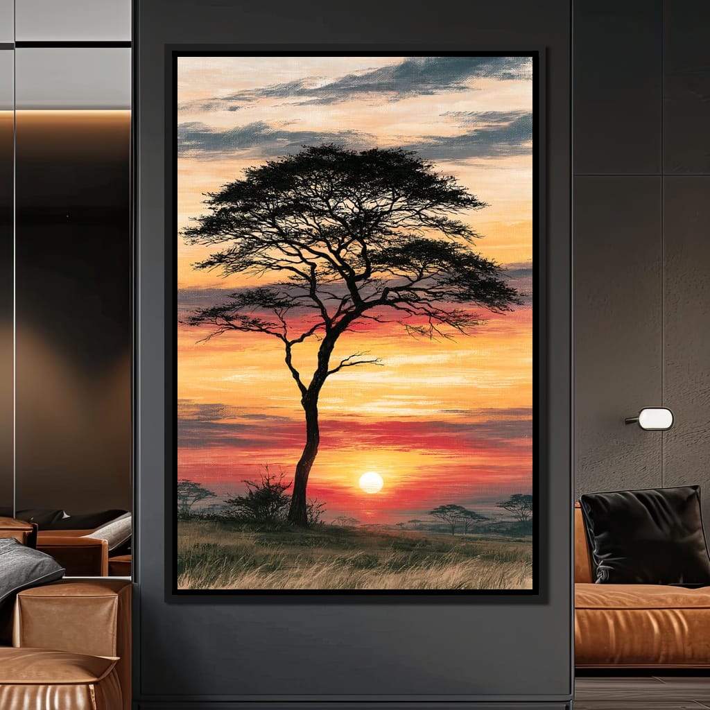 Savanna Sun Beyond The Solitary Branch Canvas Wall Art