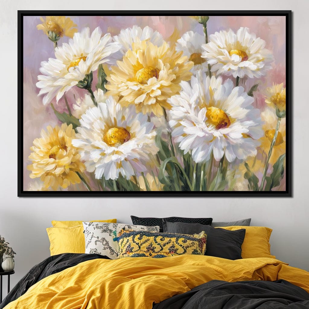 Golden Daisy Garden Glow Canvas Wall Art