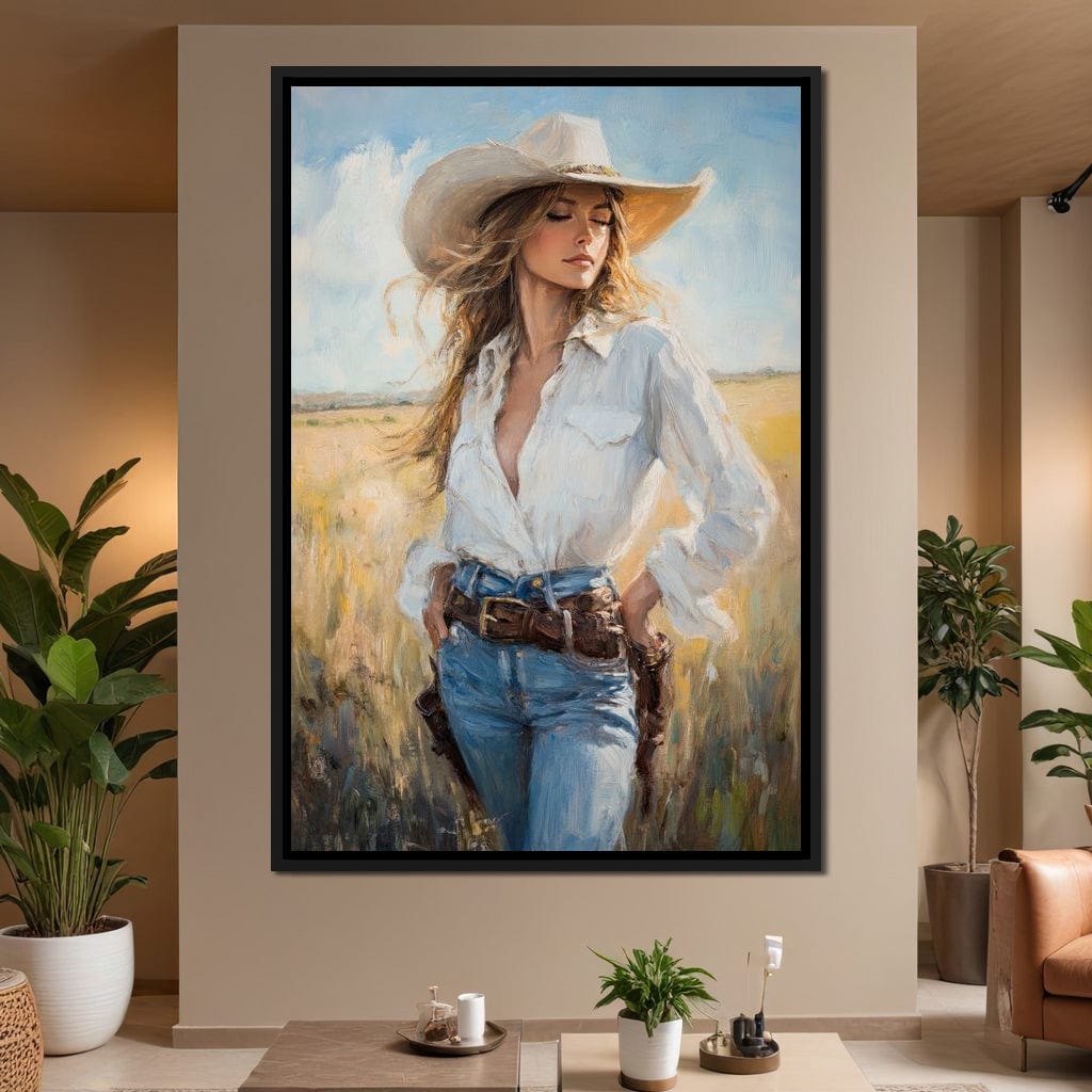 Cowgirl's Sunlit Respite Canvas Wall Art