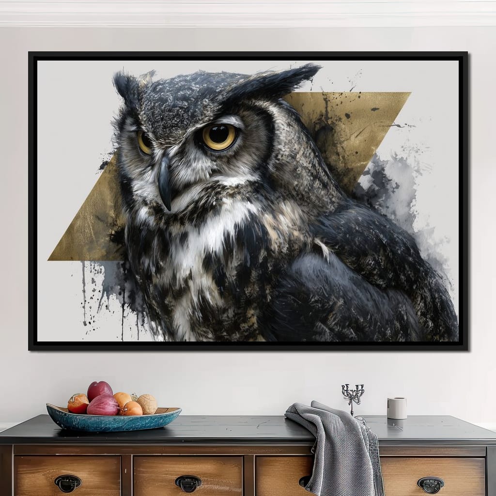 Golden Eyed Owl Portrait Canvas Wall Art