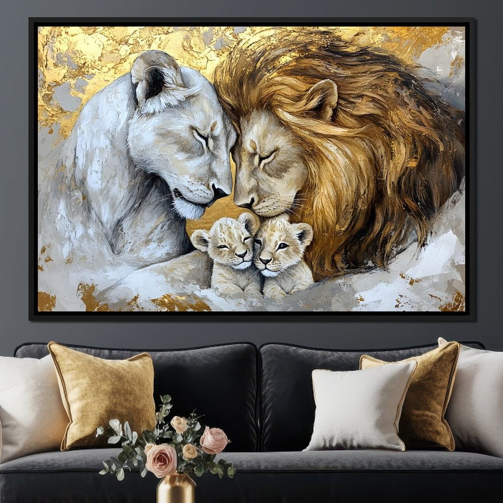 Lion Family Embrace Canvas Wall Art