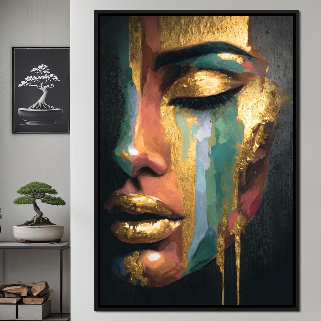 Golden Radiant Abstract Face B Canvas Wall Art