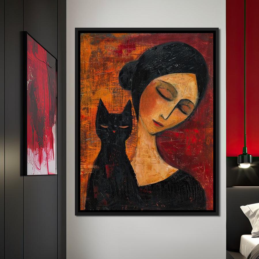Contemplative Harmony with Cat Canvas Wall Art
