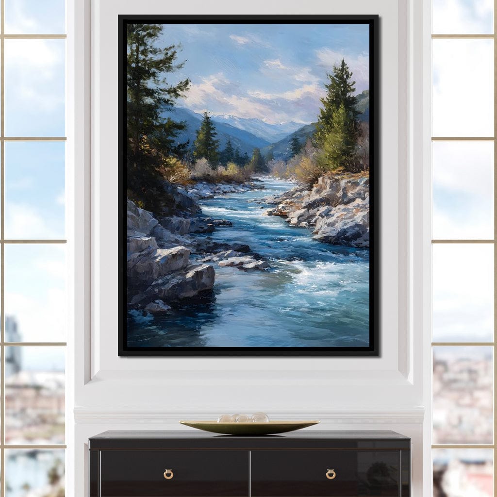 Alpine River Through Pines Canvas Wall Art