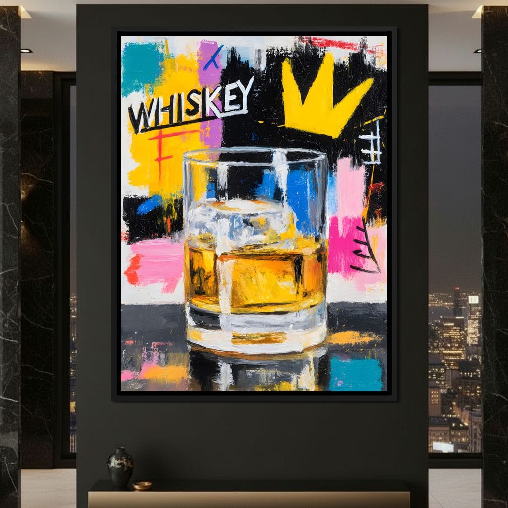 Neon Whiskey Crown Toast Canvas Wall Art