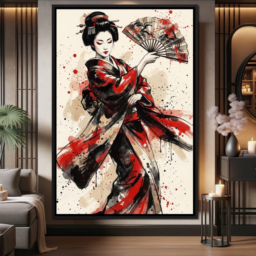 Japanese Woman with Fan Canvas Wall Art