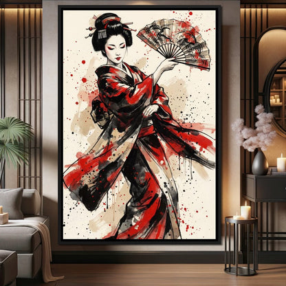 Japanese Woman with Fan Canvas Wall Art