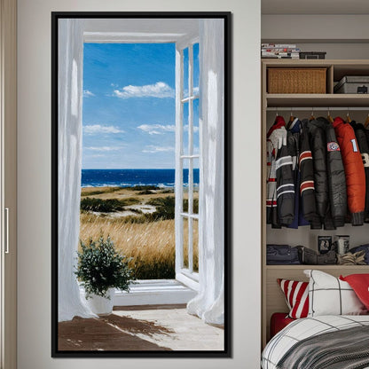 Open Window Ocean Breeze View Canvas Wall Art