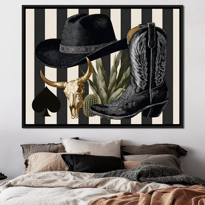 Cowboy Boot Hat Skull Cactus Canvas Wall Art