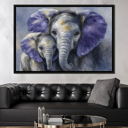 Tender Elephant Family Portrait Canvas Wall Art