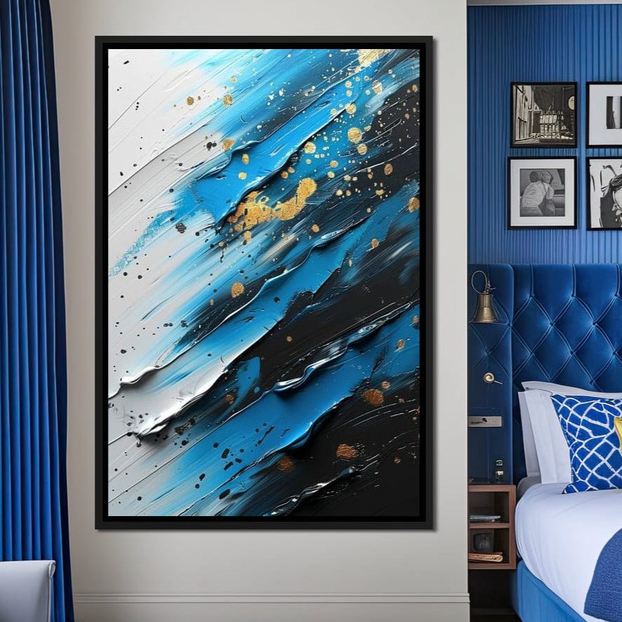 Sapphire Strokes Gold Specks 1 Canvas Wall Art