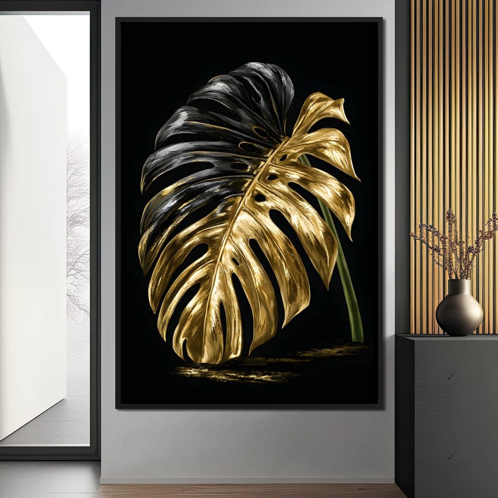 Gilded Leaf Of Dark Night Canvas Wall Art