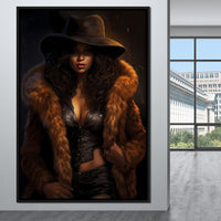 African Woman in Flame-Colored Fur Canvas Wall Art