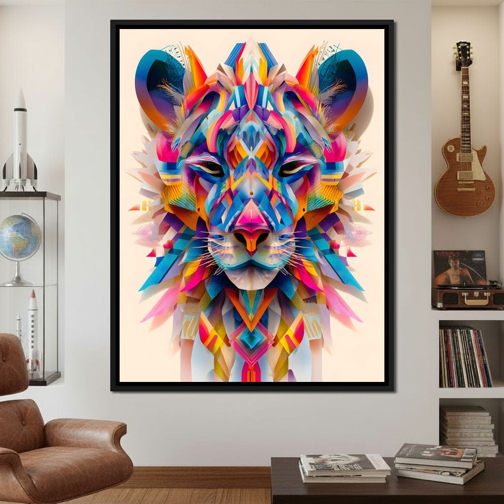 Vivid Geometric Lion Majesty Canvas Wall Art