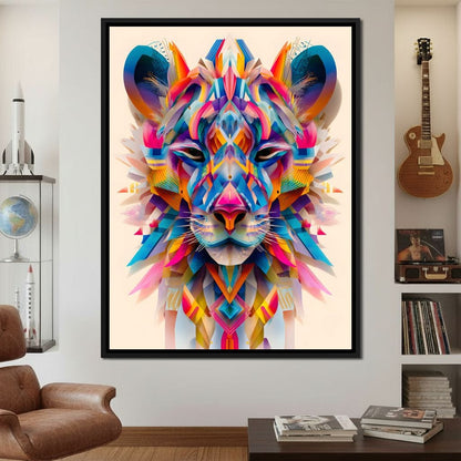 Vivid Geometric Lion Majesty Canvas Wall Art