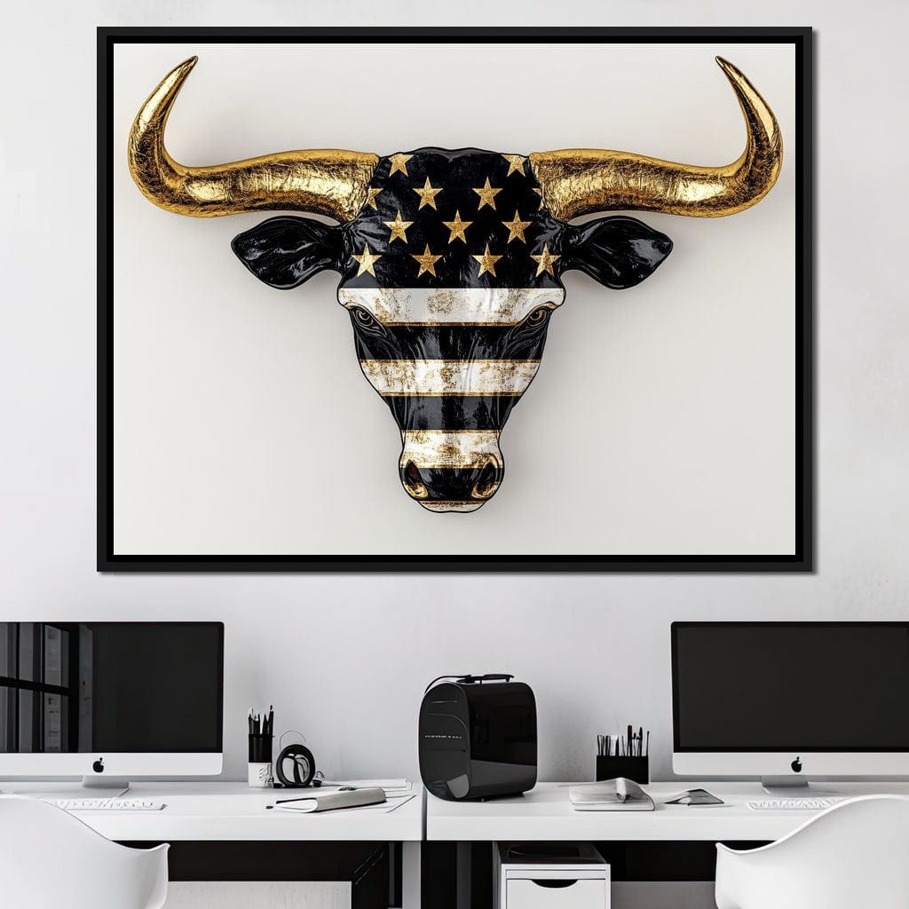 Majestic Gold Horned Bull Canvas Wall Art