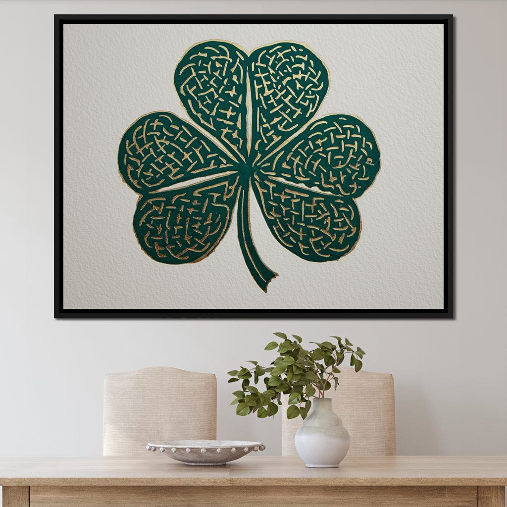 Clover Gold Leaf Charm Canvas Wall Art
