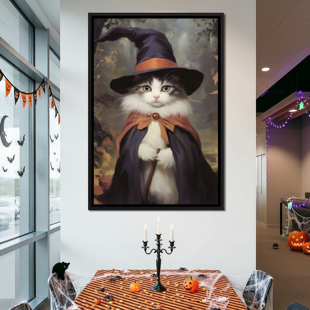Enchanted Autumn Wizard Cat Canvas Wall Art