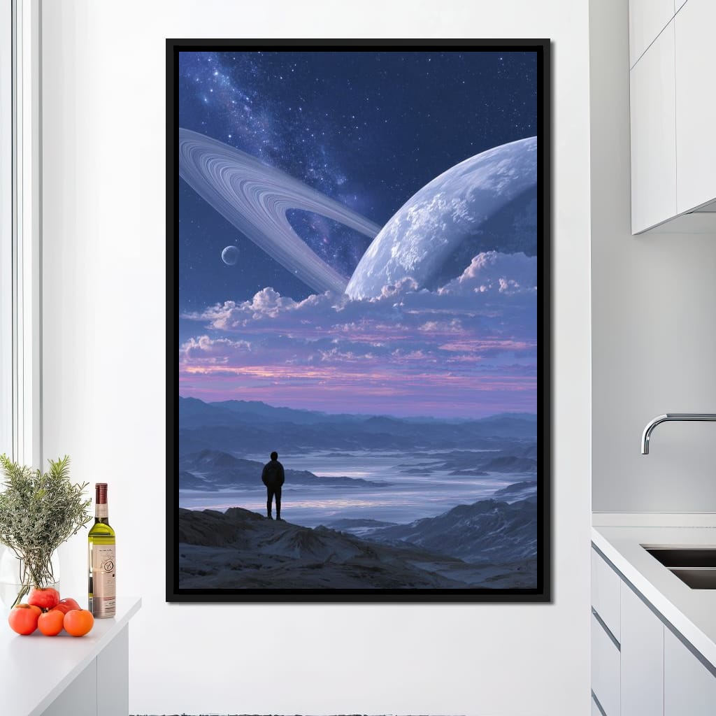 Stargazer Under Ringed World Canvas Wall Art