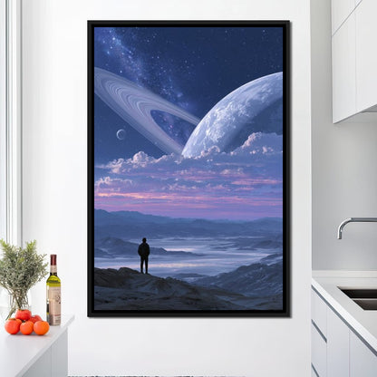Stargazer Under Ringed World Canvas Wall Art