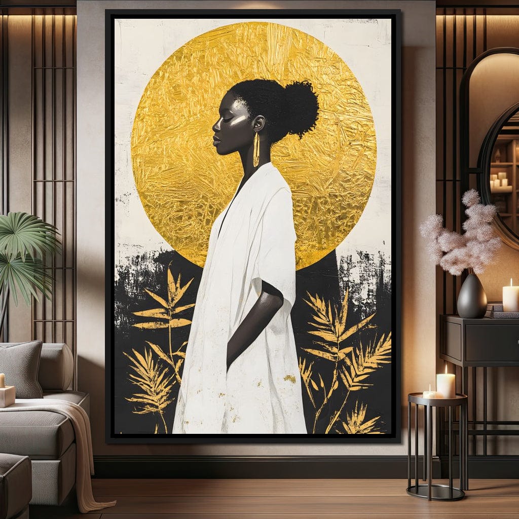 Golden Halo Afrocentric Poise Canvas Wall Art