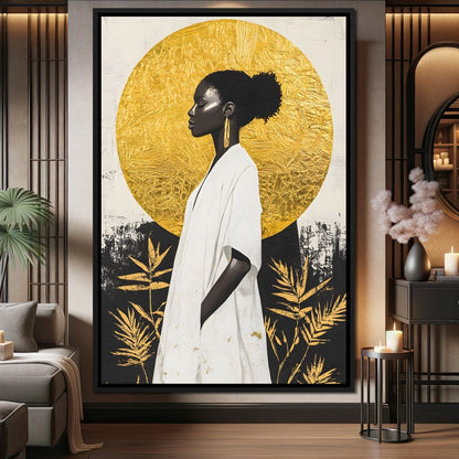 Golden Halo Afrocentric Poise Canvas Wall Art
