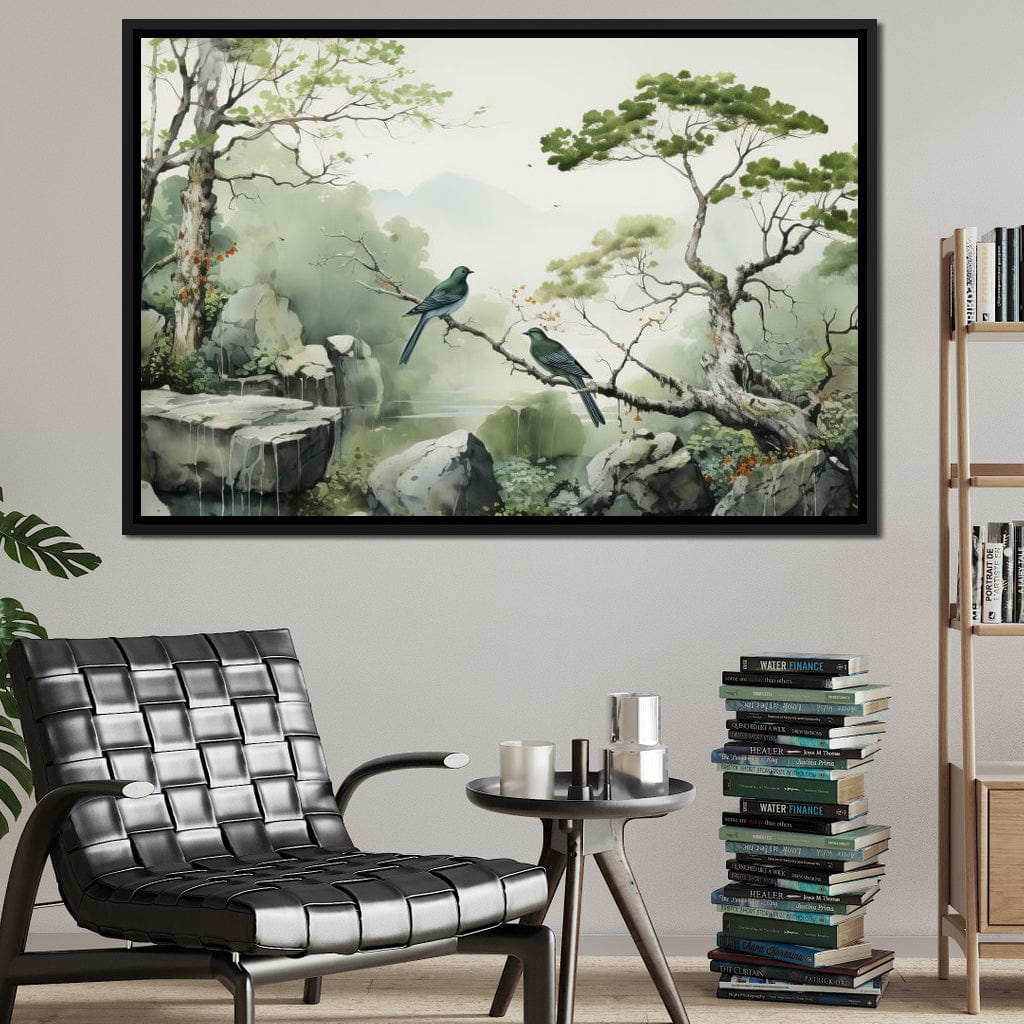 Misty Mountain Aviary Serene Canvas Wall Art