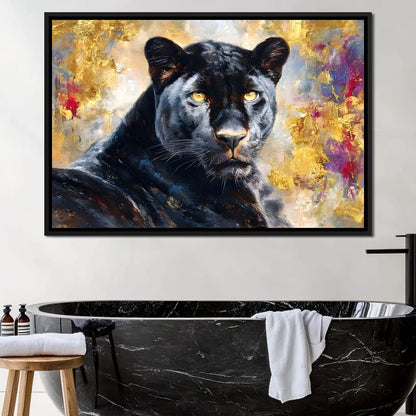 Golden Aura Black Panther Portrait Canvas Wall Art