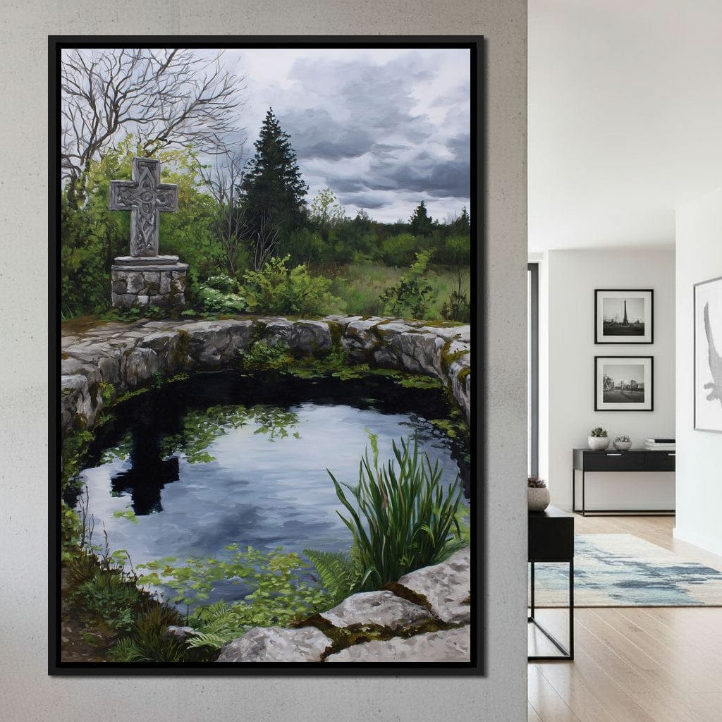 Celtic Cross Garden Pond Sky Canvas Wall Art