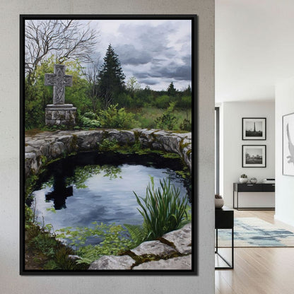 Celtic Cross Garden Pond Sky Canvas Wall Art