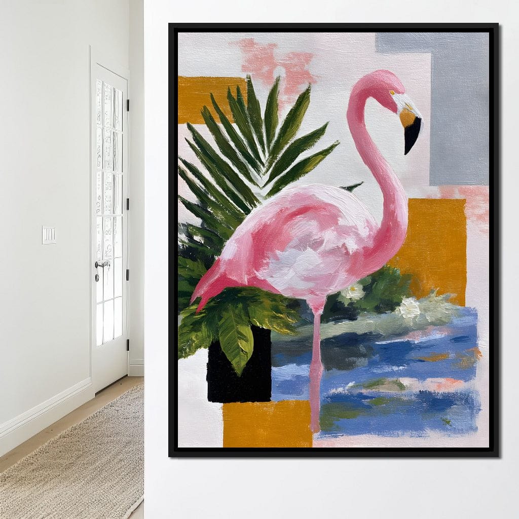 Pink Flamingo Tropical Blocks Canvas Wall Art