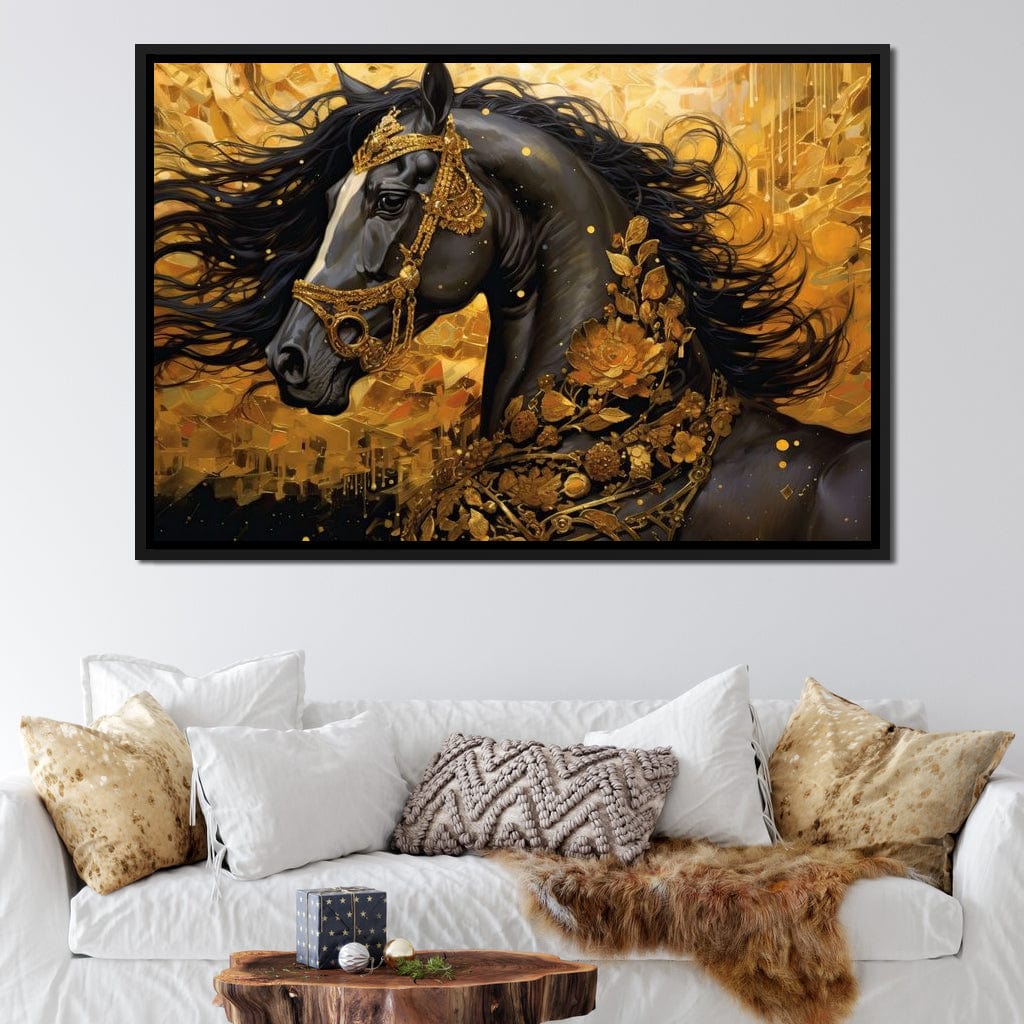 Gilded Black Horse Canvas Wall Art