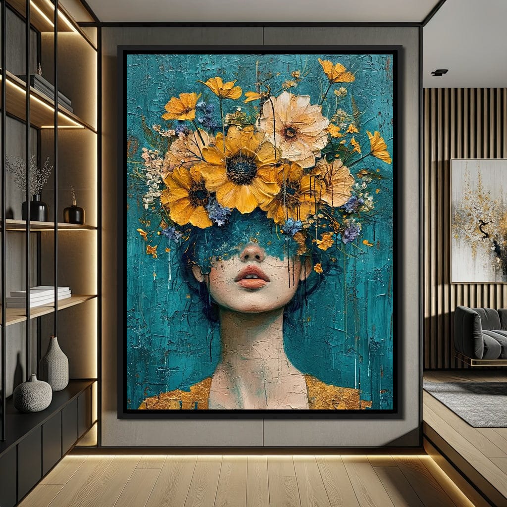 Golden Bloom Silhouette Canvas Wall Art