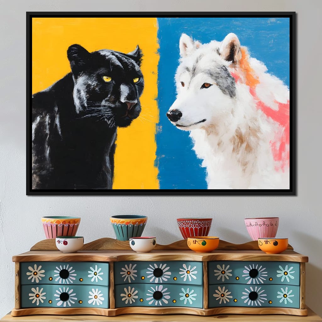 Panther And Wolf Color Clash Canvas Wall Art