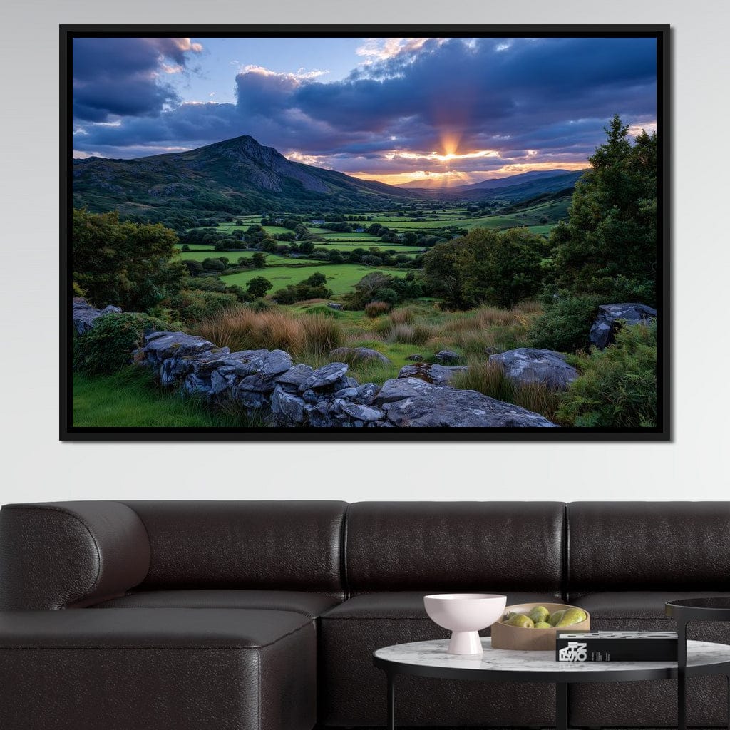 Sunbeams Over Green Valley Canvas Wall Art
