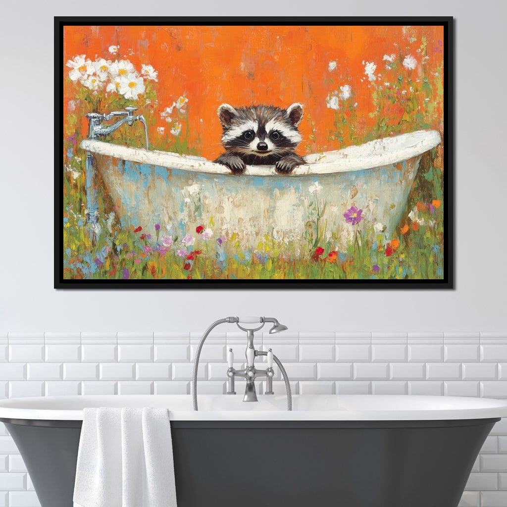 Raccoon Bath Canvas Wall Art