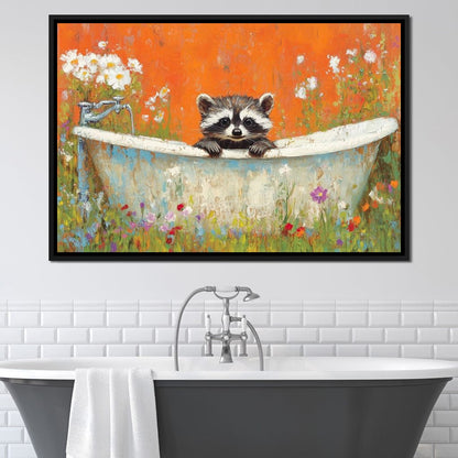Raccoon Bath Canvas Wall Art